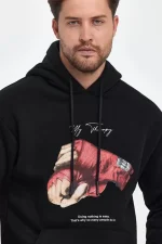 Unisex Kapüşonlu Üç İplik Oversize Baskılı Sweatshirt - Görsel 2