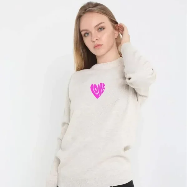 Unisex Bisiklet Yaka Baskılı Dokuma Triko