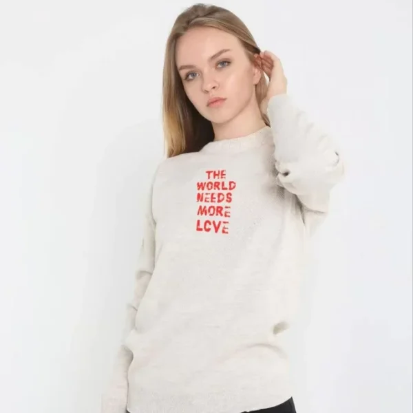 Unisex Bisiklet Yaka Baskılı Dokuma Triko