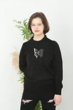 Unisex Bisiklet Yaka Baskılı Dokuma Triko