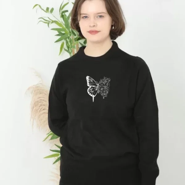 Unisex Bisiklet Yaka Baskılı Dokuma Triko