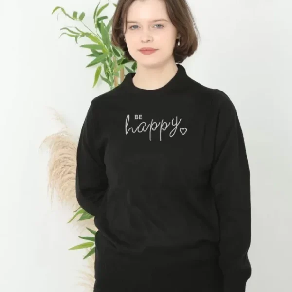 Baskılı Uzun Kol Yarım Boğazlı Dokuma Triko