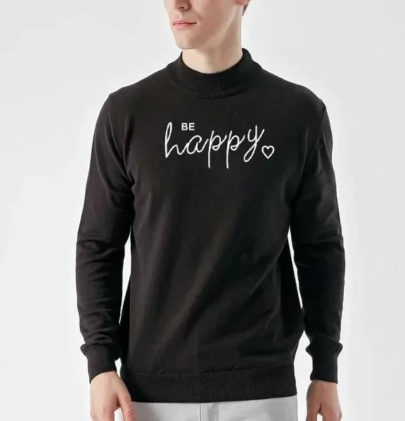 Baskılı Uzun Kol Yarım Boğazlı Dokuma Triko