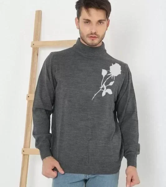 Baskılı Yarım Boğazlı Uzun Kol Dokuma Triko