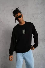 Unisex Bisiklet Yaka Baskılı Oversize Sweatshirt - Görsel 2