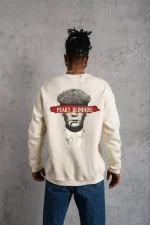 Unisex Bisiklet Yaka Baskılı Oversize Sweatshirt