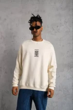 Unisex Bisiklet Yaka Baskılı Oversize Sweatshirt - Görsel 2