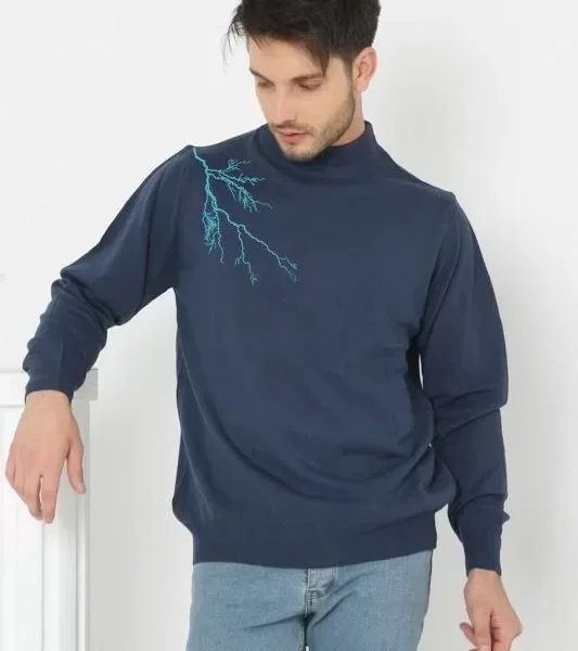 Unisex Yarım Boğazlı Baskılı Dokuma Triko