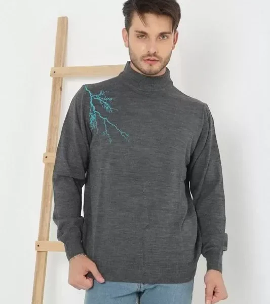 Unisex Yarım Boğazlı Baskılı Dokuma Triko