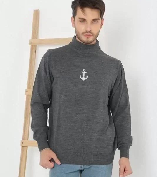 Unisex Yarım Boğazlı Baskılı Dokuma Triko