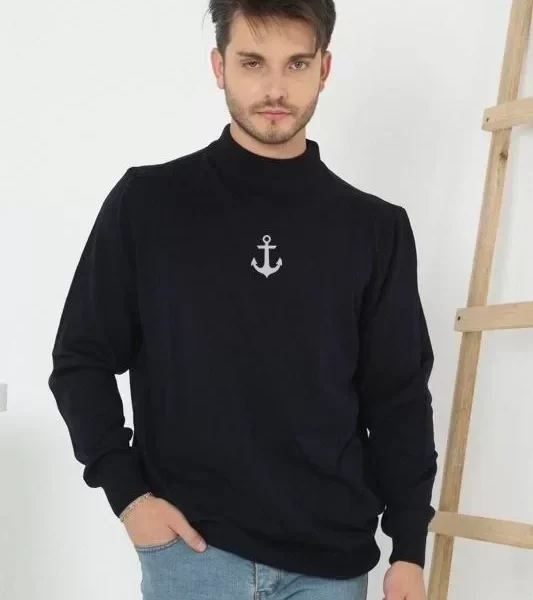 Unisex Yarım Boğazlı Baskılı Dokuma Triko