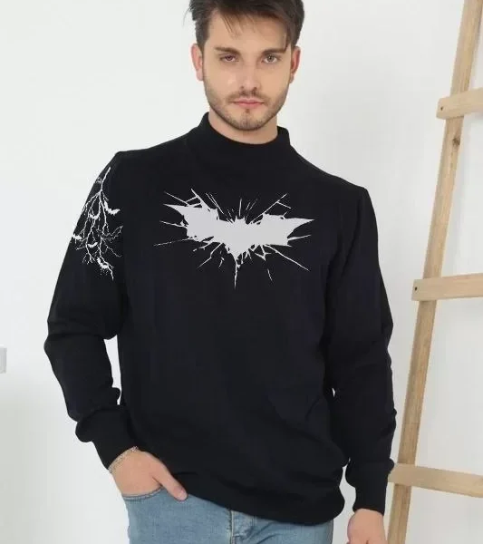 Unisex Yarım Boğazlı Baskılı Dokuma Triko
