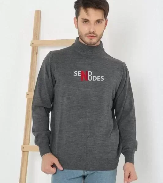 Unisex Yarım Boğazlı Baskılı Dokuma Triko
