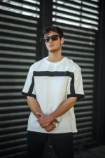 Unisex Yandan Fermuarlı Parçalı T-Shirt