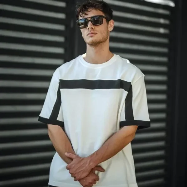 Unisex Yandan Fermuarlı Parçalı T-Shirt
