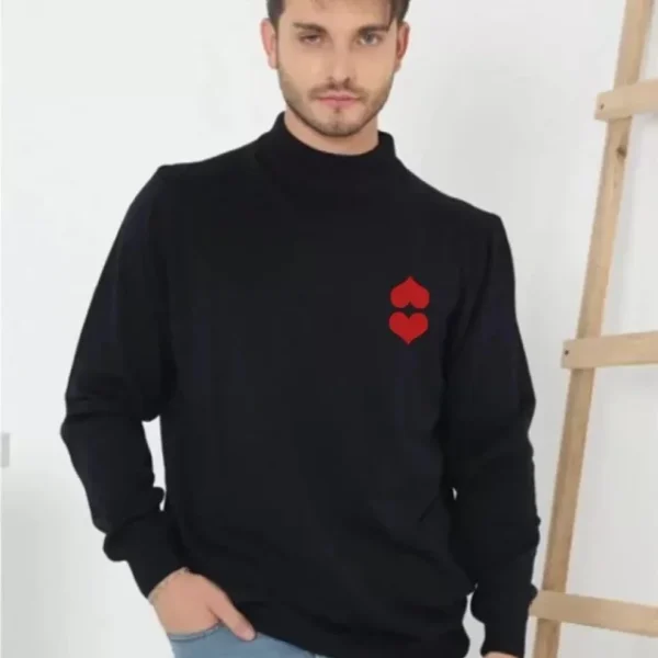 Unisex Yarım Boğazlı Baskılı Dokuma Triko