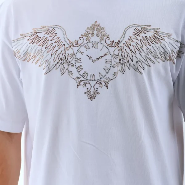 Unisex Oversize Taşlı Bisiklet Yaka T-Shirt