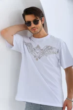 Unisex Oversize Taşlı Bisiklet Yaka T-Shirt - Görsel 3