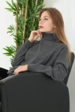 Unisex Tam Boğazlı Balıkçı Yaka Dokuma Triko - Görsel 2