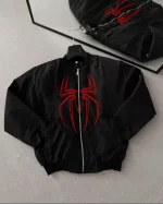 Unisex Uzun Kol Örümcek Baskılı Bomber Ceket