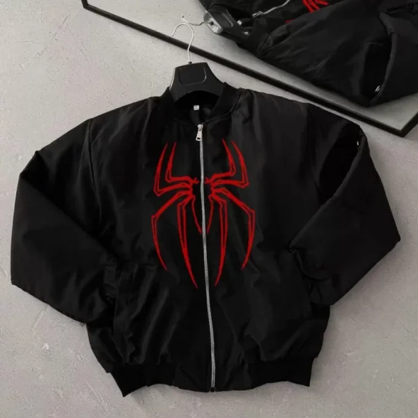 Unisex Uzun Kol Örümcek Baskılı Bomber Ceket