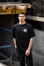 Unisex Bisiklet Yaka Baskılı Oversize T-Shirt