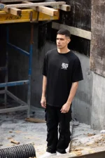 Unisex Bisiklet Yaka Baskılı Oversize T-Shirt - Görsel 2