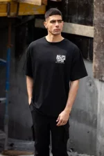 Unisex Bisiklet Yaka Baskılı Oversize T-Shirt - Görsel 3