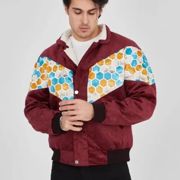 Erkek İçi Astarlı İçten Yaka Kısmı Peluşlu Beyaz Şeritli Vintage Ceket