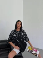Unisex Bisiklet Yaka Baskılı Oversize T-Shirt - Görsel 3