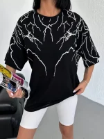 Unisex Bisiklet Yaka Baskılı Oversize T-Shirt - Görsel 4