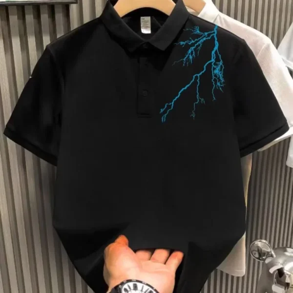 Unisex Yakası Düğmeli Oversize Baskılı T-Shirt