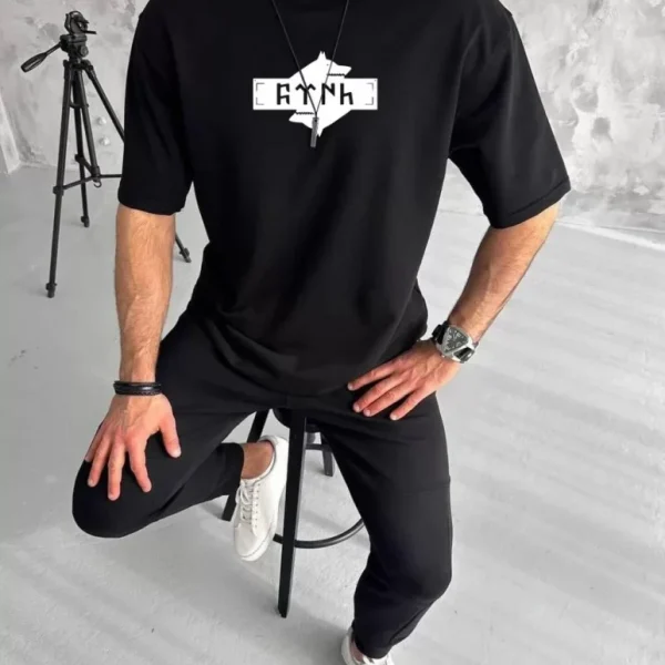 Unisex Bisiklet Yaka Baskılı Double Oversize T-Shirt