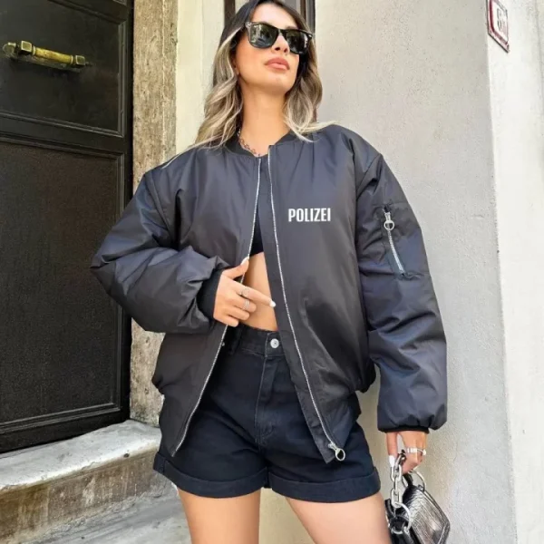 Unisex Uzun Kol Baskılı Bomber Ceket