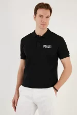 Yakası Düğmeli Yakalı Pike Baskılı T-Shirt