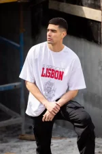 Unisex Bisiklet Yaka Baskılı Oversize T-Shirt