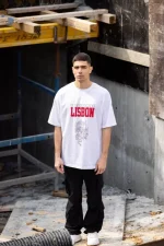 Unisex Bisiklet Yaka Baskılı Oversize T-Shirt - Görsel 3