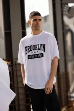 Unisex Bisiklet Yaka Baskılı Oversize T-Shirt