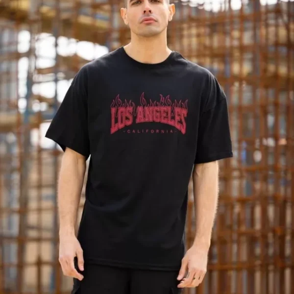 Unisex Bisiklet Yaka Baskılı Oversize T-Shirt