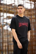Unisex Bisiklet Yaka Baskılı Oversize T-Shirt - Görsel 4