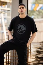 Unisex Bisiklet Yaka Baskılı Oversize T-Shirt