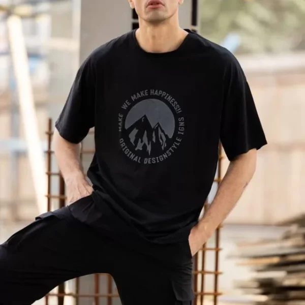 Unisex Bisiklet Yaka Baskılı Oversize T-Shirt