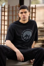 Unisex Bisiklet Yaka Baskılı Oversize T-Shirt - Görsel 3