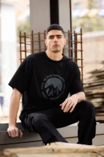 Unisex Bisiklet Yaka Baskılı Oversize T-Shirt - Görsel 4