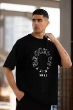 Unisex Bisiklet Yaka Baskılı Oversize T-Shirt