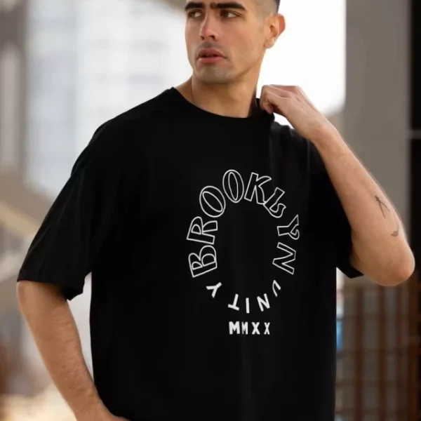 Unisex Bisiklet Yaka Baskılı Oversize T-Shirt