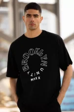 Unisex Bisiklet Yaka Baskılı Oversize T-Shirt - Görsel 2