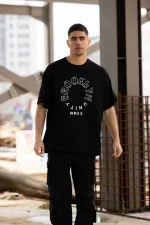Unisex Bisiklet Yaka Baskılı Oversize T-Shirt - Görsel 3