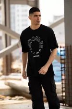 Unisex Bisiklet Yaka Baskılı Oversize T-Shirt - Görsel 4