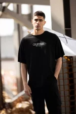 Unisex Bisiklet Yaka Baskılı Oversize T-Shirt